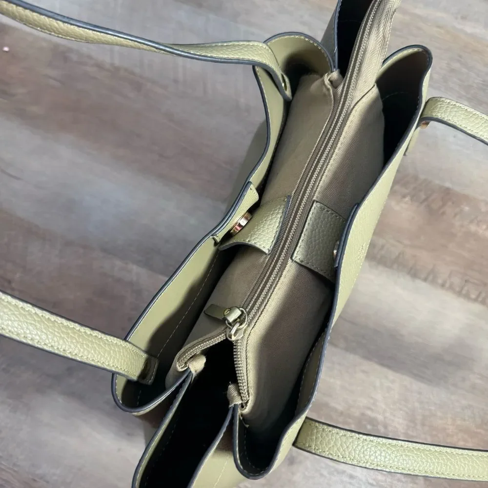 Nanette Lepore Sage Green Leather Shoulder Bag Tote Purse